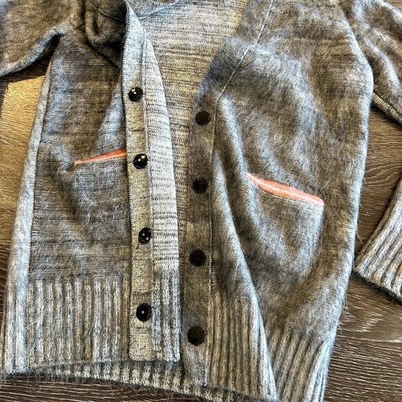 EUC Vintage Sonia Rykiel Gray Mohair Wool Cardigan Sweater Pink Trim Buttons Sml - Picture 6 of 13